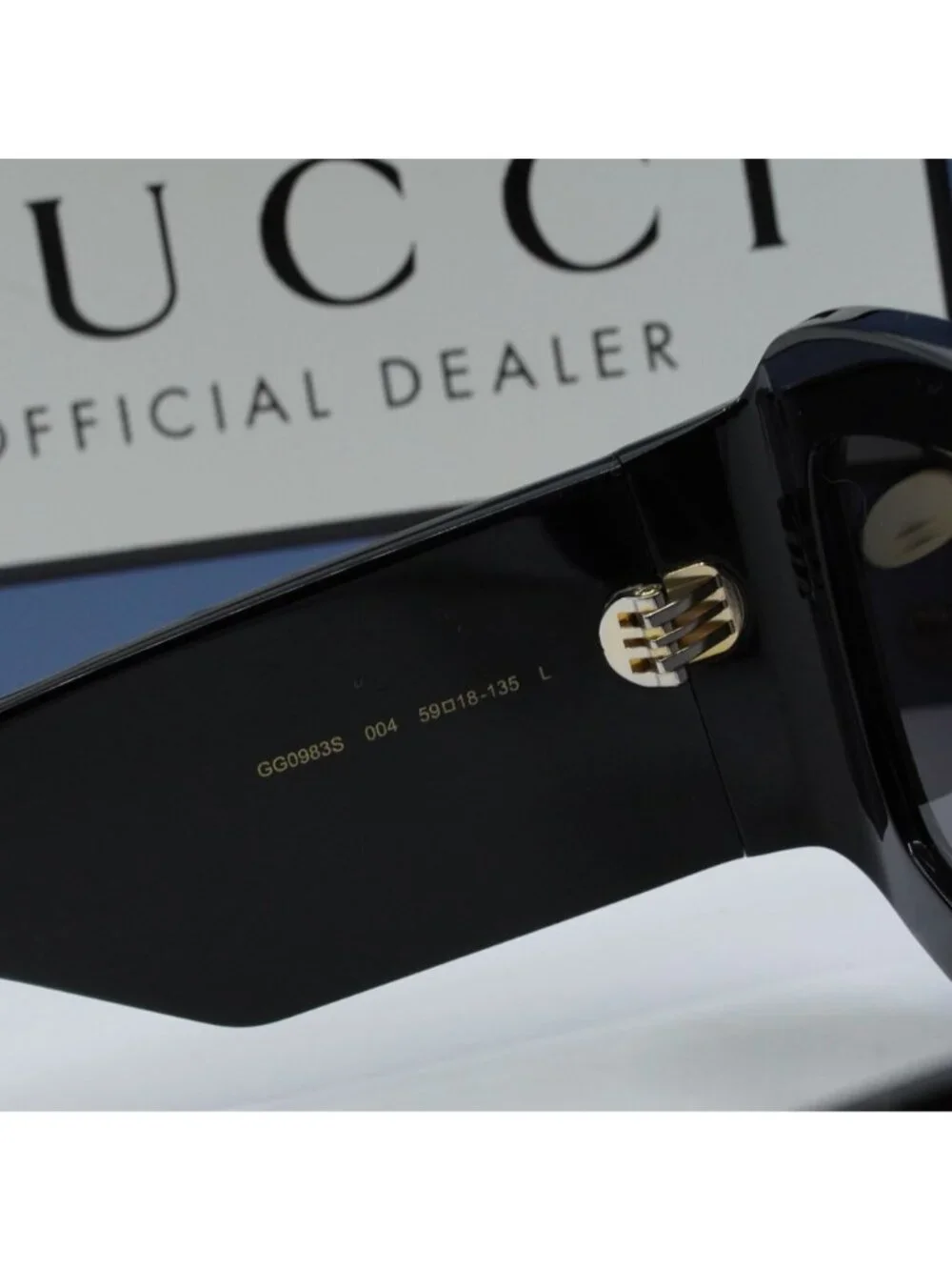 Gucci GG0983S 004 Square Sunglasses - Black With Gold GG Pattern / Grey